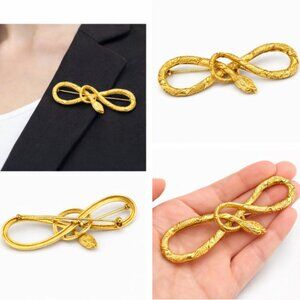 Gold Snake Infinity Brooch Textured Serpent Knot Statement Pin Vintage Style